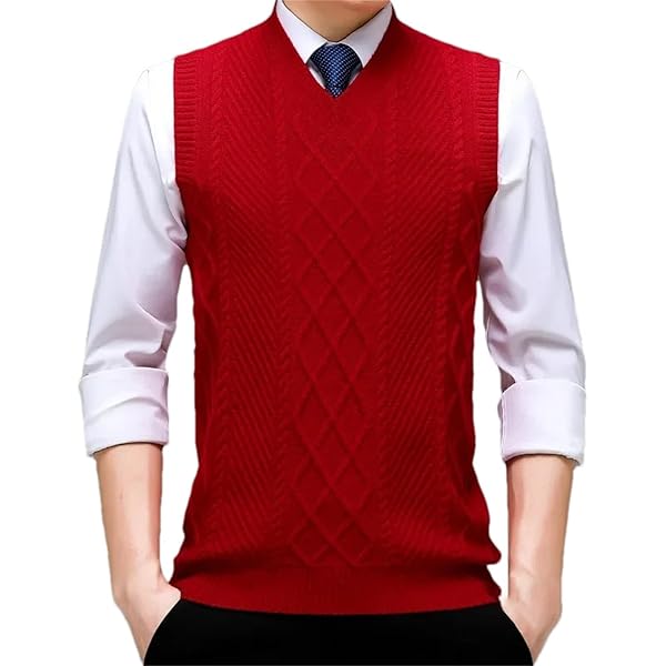 Men's V-Neck Vest Sweater Business Casual Solid Color Sleeveless